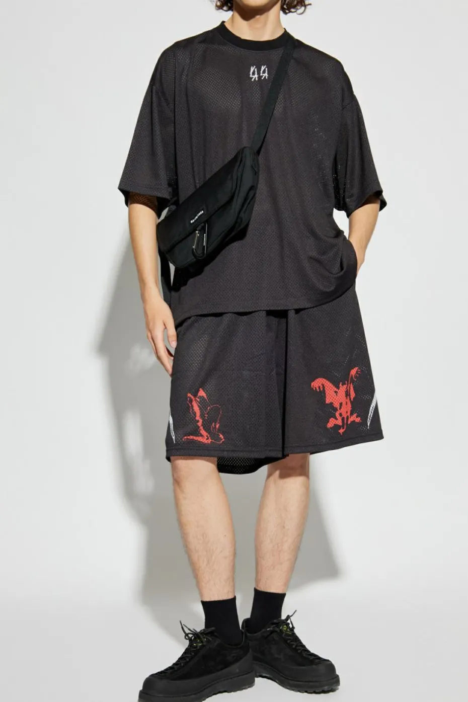 44 Label Group BLACK Perforated t-shirt with logo