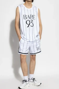A BATHING APE® WHITE Shorts with printed logo