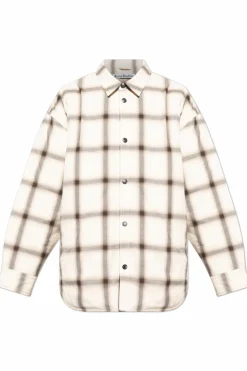 Acne Studios cream Quilted jacket with a plaid pattern