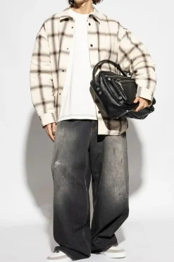 Acne Studios cream Quilted jacket with a plaid pattern