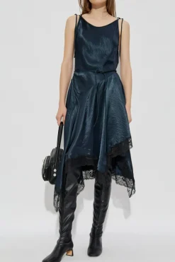 Acne Studios NAVY BLUE Satin dress with lace