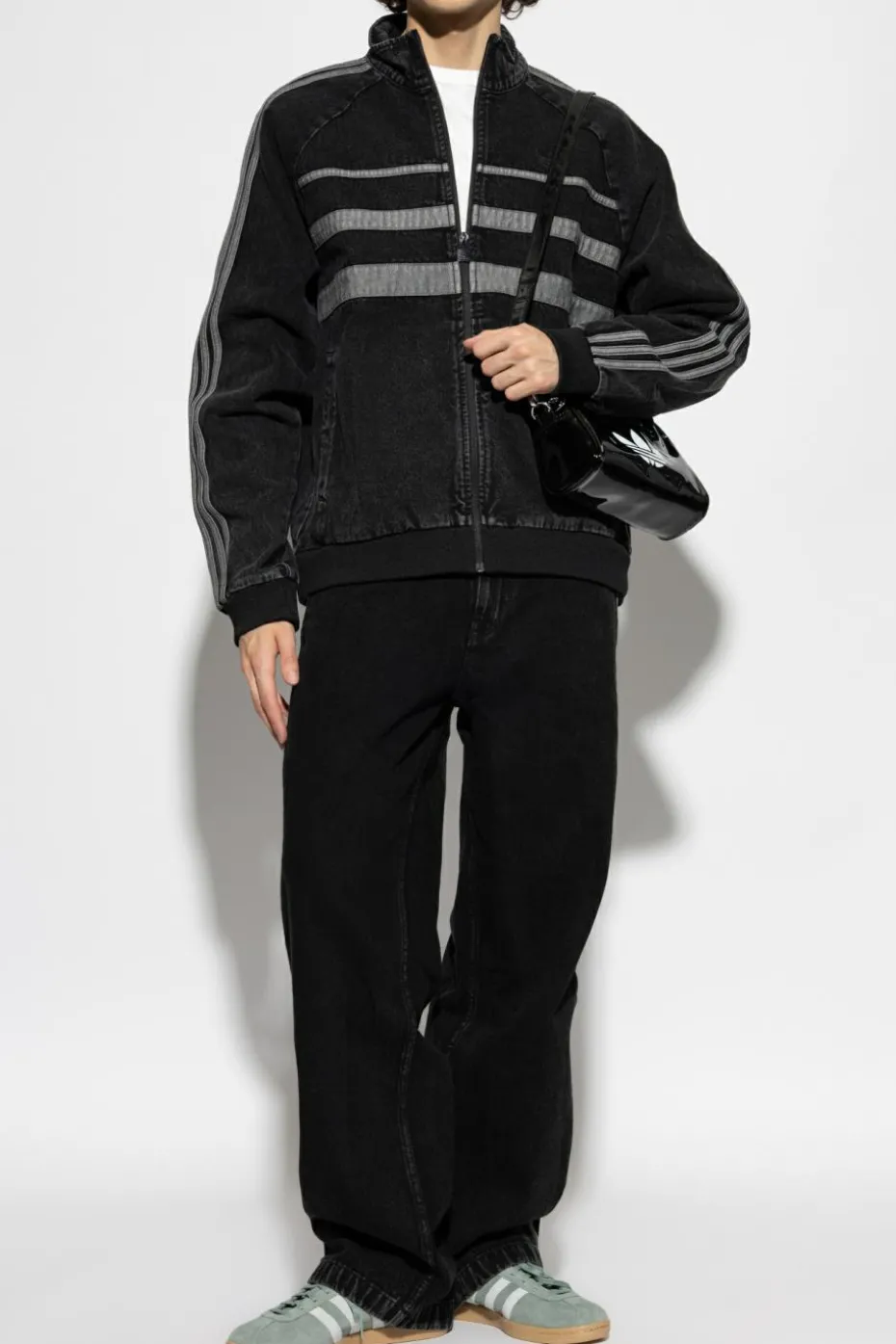 ADIDAS Originals BLACK Denim jacket with stand-up collar