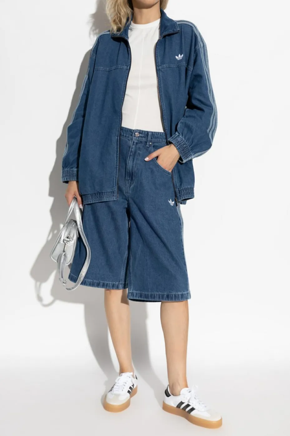 ADIDAS Originals BLUE Denim jacket with stand-up collar