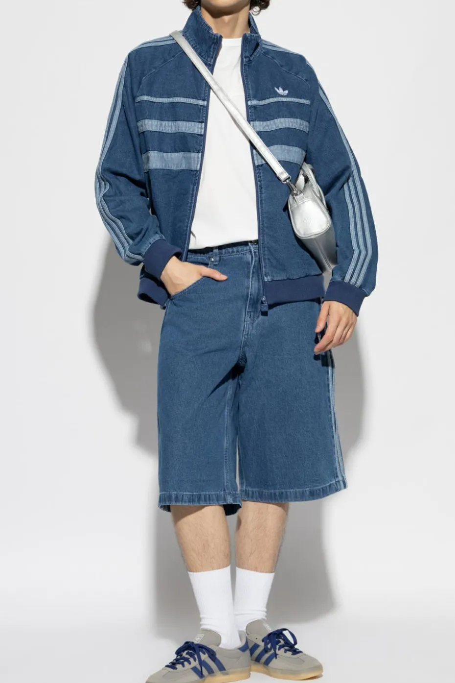 ADIDAS Originals BLUE Denim jacket with stand-up collar