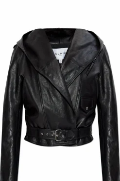 Alaïa BLACK Leather jacket with hood