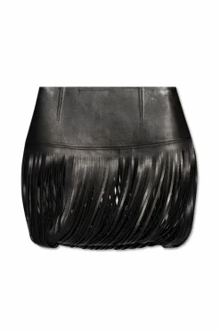 Alaïa BLACK Leather skirt with fringes