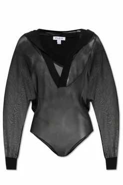 Alaïa BLACK Transparent bodysuit with hood