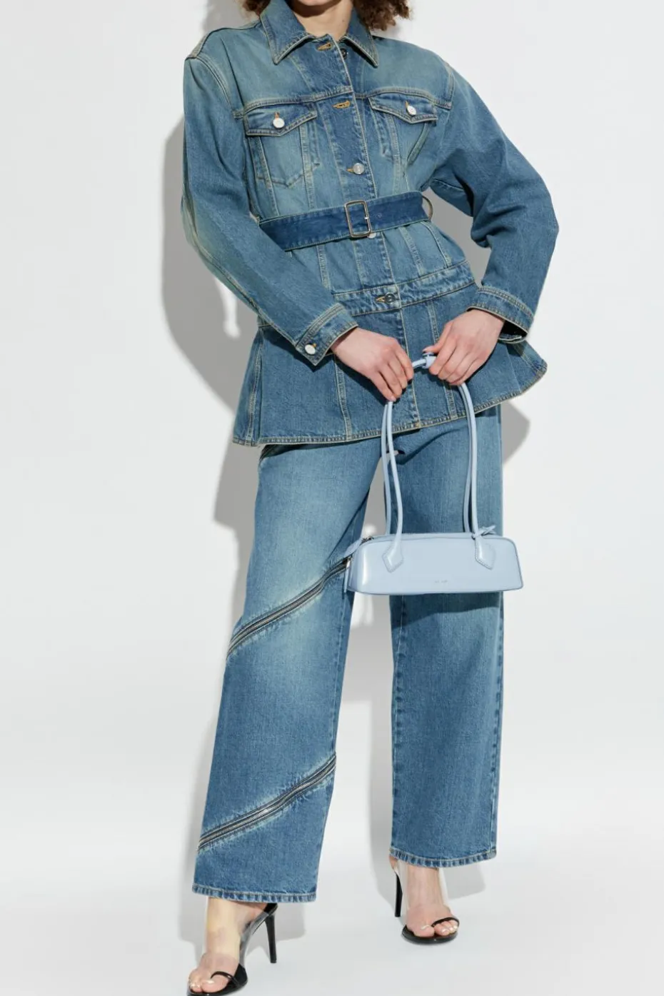 Alaïa BLUE Denim jacket with belt