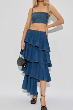 Alaïa BLUE Denim skirt with ruffles
