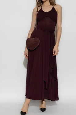 Alaïa BURGUNDY Asymmetrical off-shoulder dress