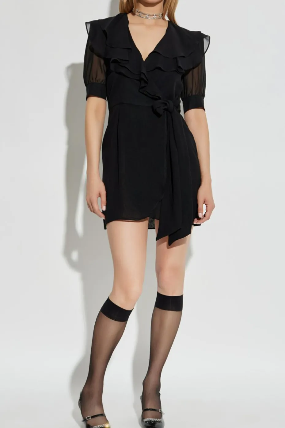 Alessandra Rich BLACK Wrap dress with a tie waist