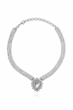 Alessandra Rich SILVER Necklace with shimmering crystals