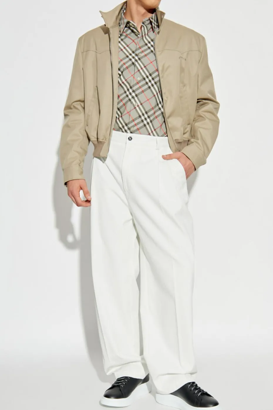 Alexander McQueen beige Cotton jacket with stand-up collar