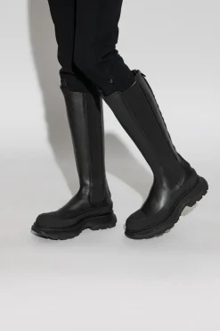 Alexander McQueen BLACK Leather knee-high boots