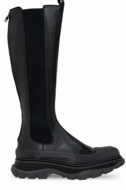 Alexander McQueen BLACK āTreadā knee-high-boots