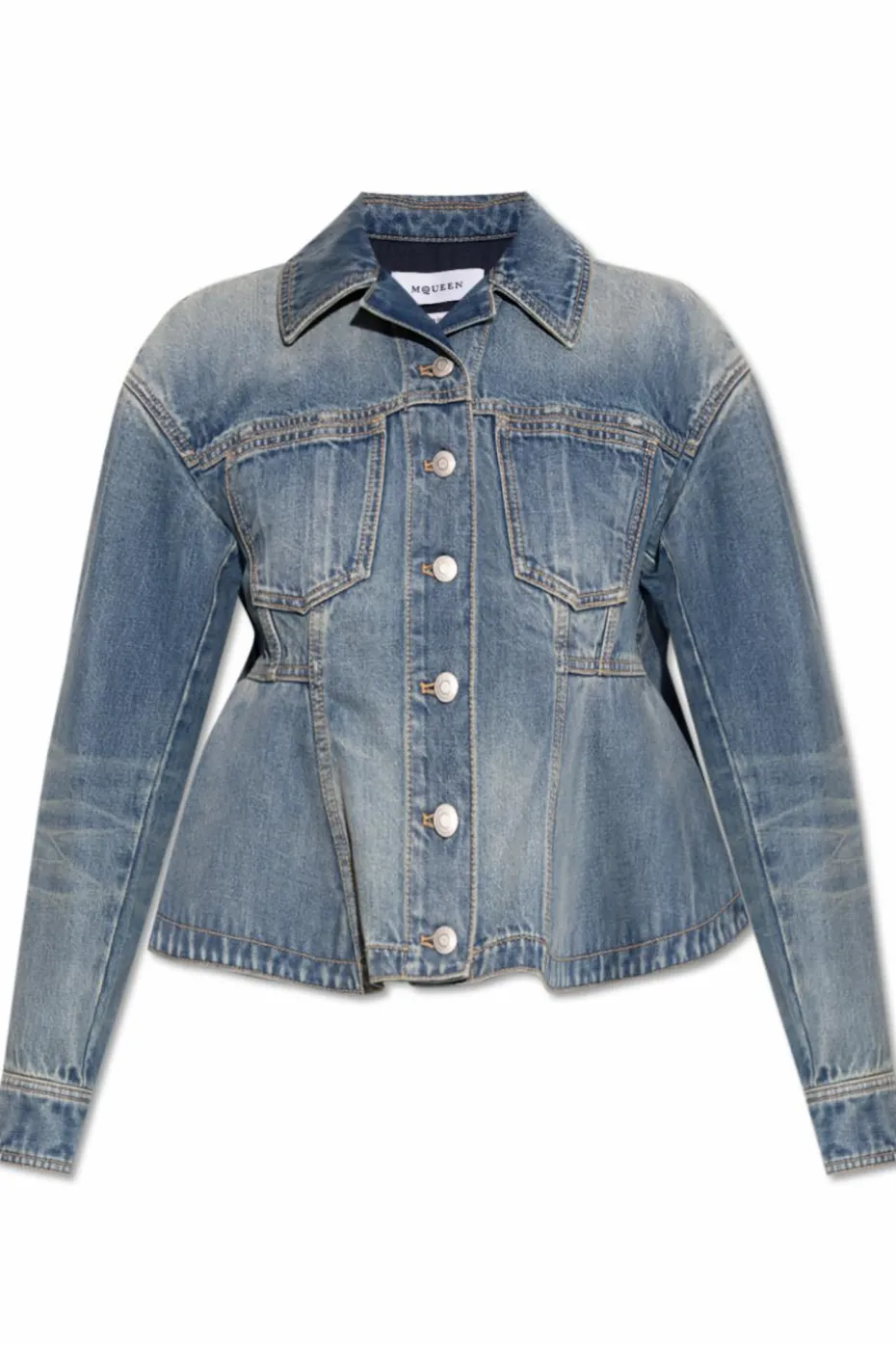 Alexander McQueen BLUE Denim jacket with peplum