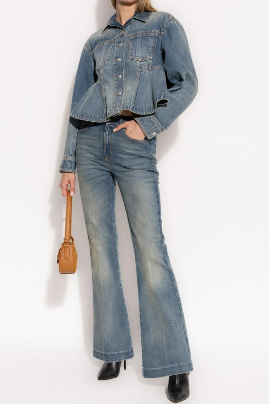 Alexander McQueen BLUE Denim jacket with peplum