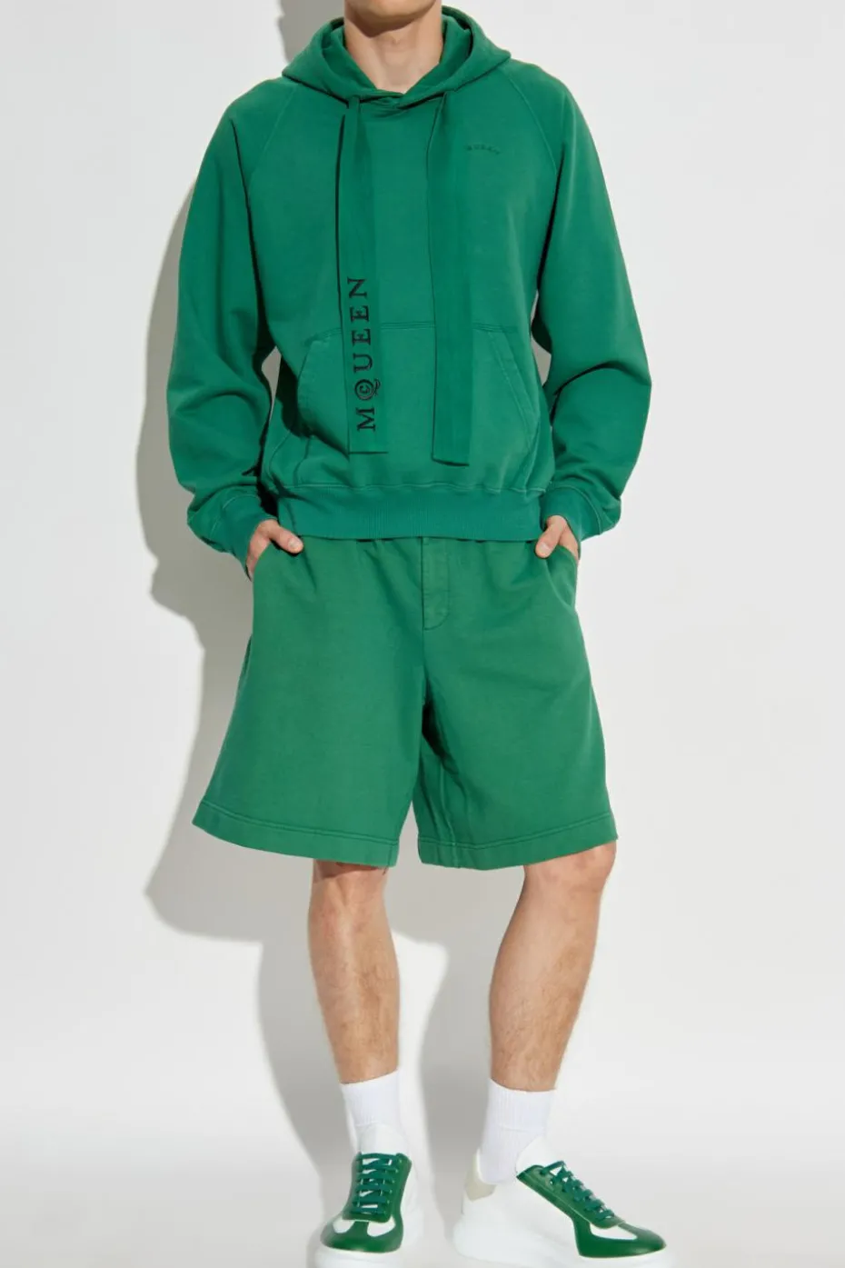 Alexander McQueen GREEN Shorts with embroidered logo