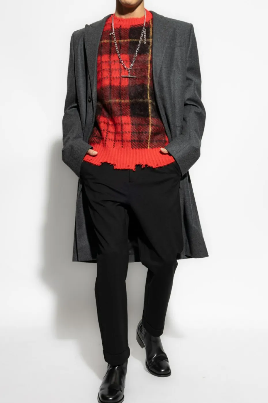 Alexander McQueen GREY Wool Coat with Cutout