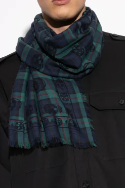 Alexander McQueen NAVY BLUE Scarf with a distinctive skull motif
