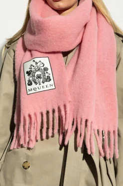 Alexander McQueen PINK Wool scarf with fringes