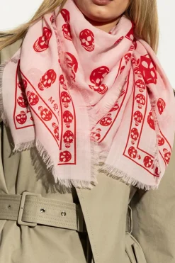 Alexander McQueen PINK Wool scarf with a distinctive skull motif