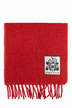 Alexander McQueen RED Wool scarf with fringes
