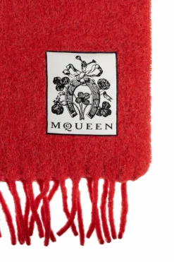 Alexander McQueen RED Wool scarf with fringes