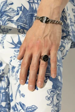 Alexander McQueen SILVER Signet ring with engraved logo