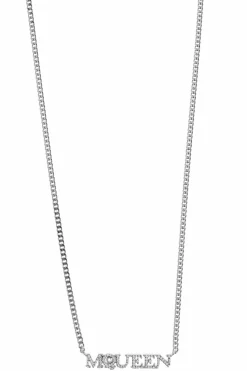 Alexander McQueen SILVER Necklace with logo embellished with sparkling crystals