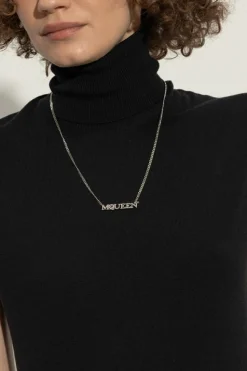 Alexander McQueen SILVER Necklace with logo embellished with sparkling crystals