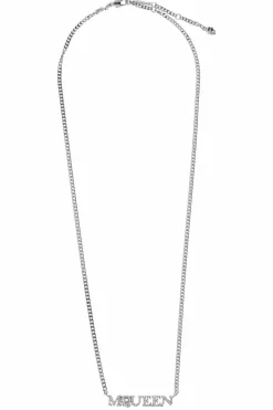 Alexander McQueen SILVER Necklace with logo embellished with sparkling crystals