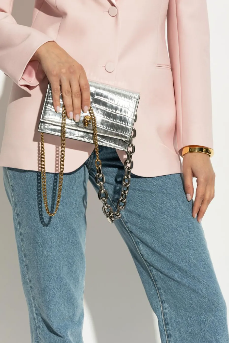 Alexander McQueen SILVER Shoulder bag `Small Skull`