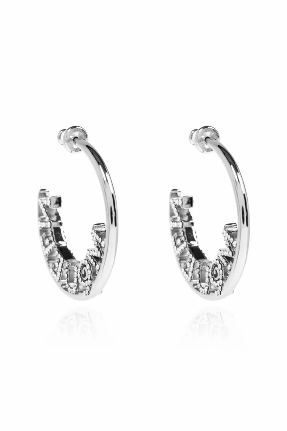 Alexander McQueen SILVER Earrings with a logo encrusted with sparkling crystals
