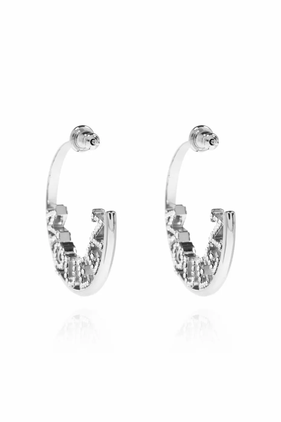 Alexander McQueen SILVER Earrings with a logo encrusted with sparkling crystals