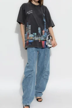 Alexander Wang BLACK T-shirt with print and shimmering applications