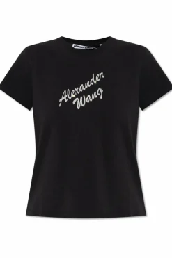 Alexander Wang BLACK T-shirt with a logo finished with shiny appliqués
