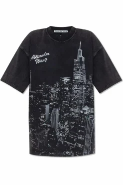 Alexander Wang BLACK T-shirt with print and shimmering appliquƩs