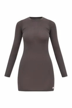Alexander Wang GREY Ribbed lingerie dress with long sleeves