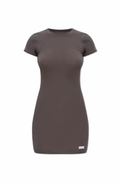 Alexander Wang GREY Ribbed slip dress with short sleeves