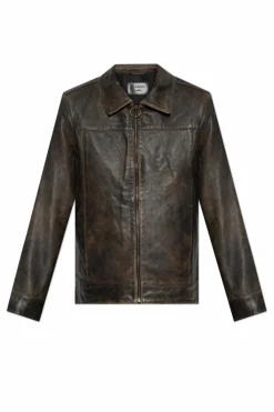 AllSaints BROWN Leather Jacket Alkan