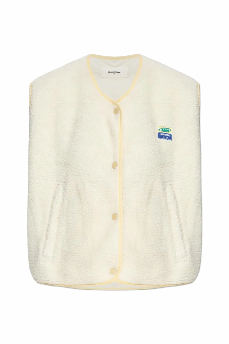 American Vintage cream Furry vest with logo patch