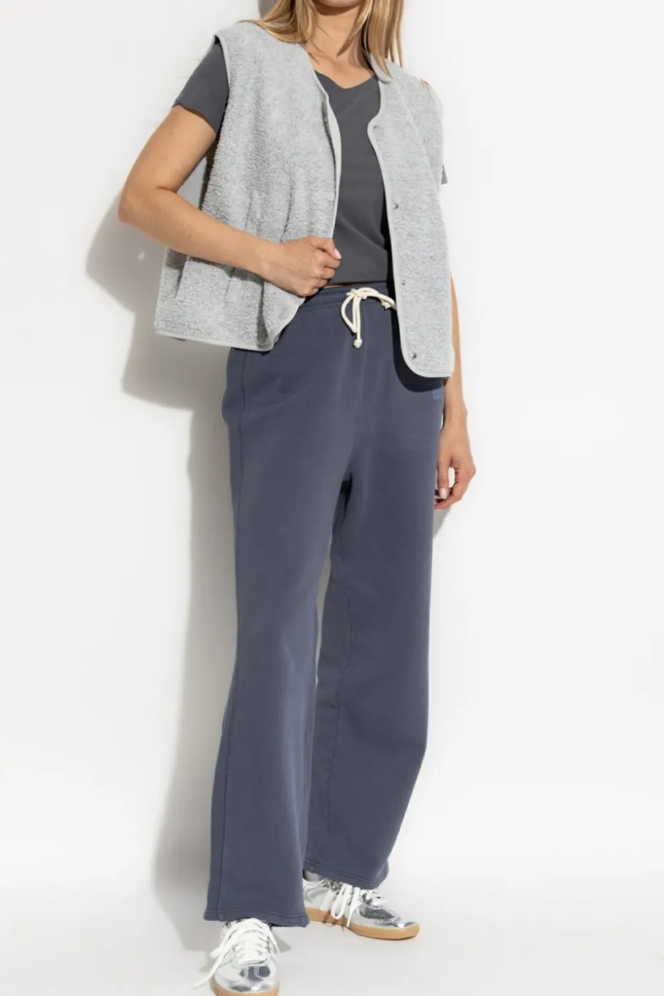 American Vintage NAVY BLUE Sweatpants with printed logo