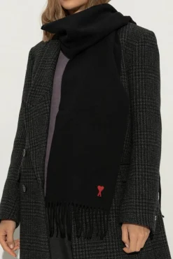 Ami Alexandre Mattiussi BLACK Scarf with logo patch