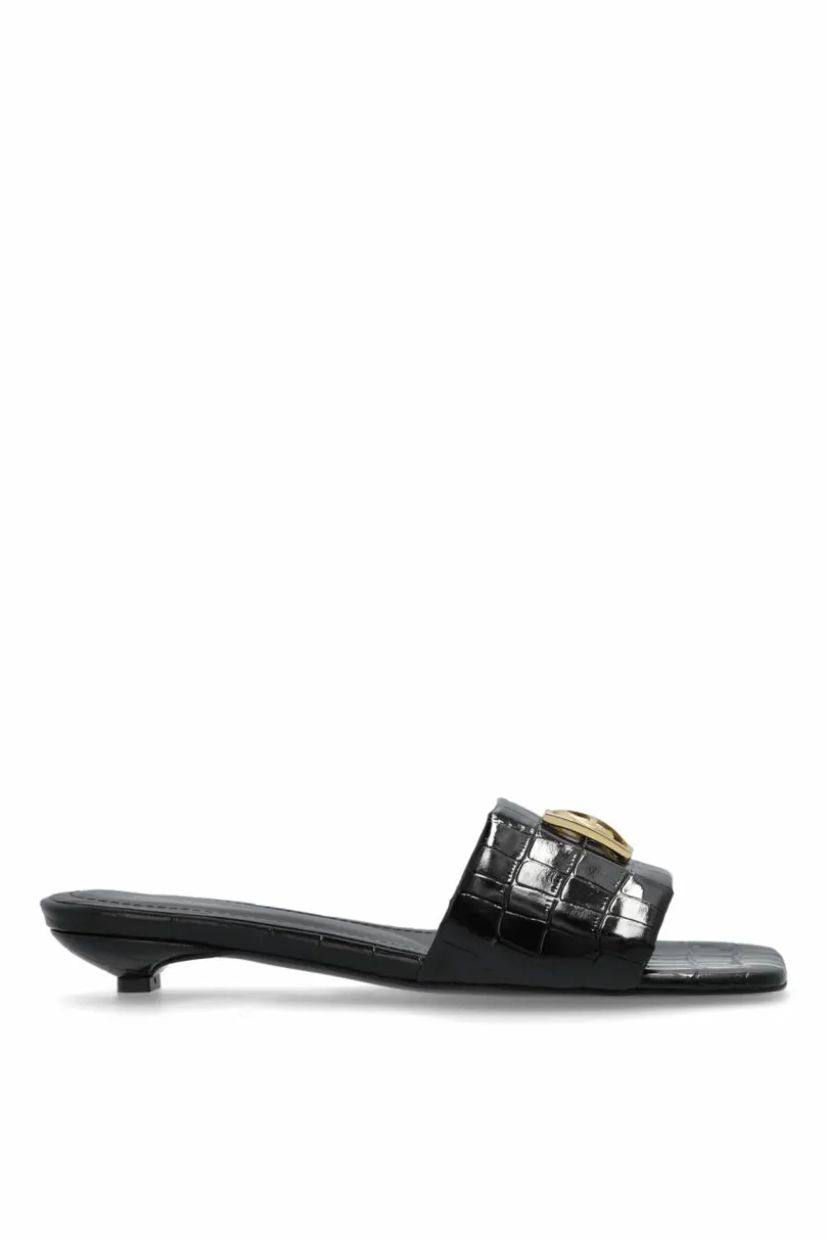 Anine Bing BLACK Leather slides with logo-shaped applique