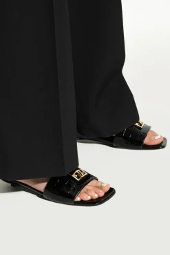 Anine Bing BLACK Leather slides with logo-shaped applique
