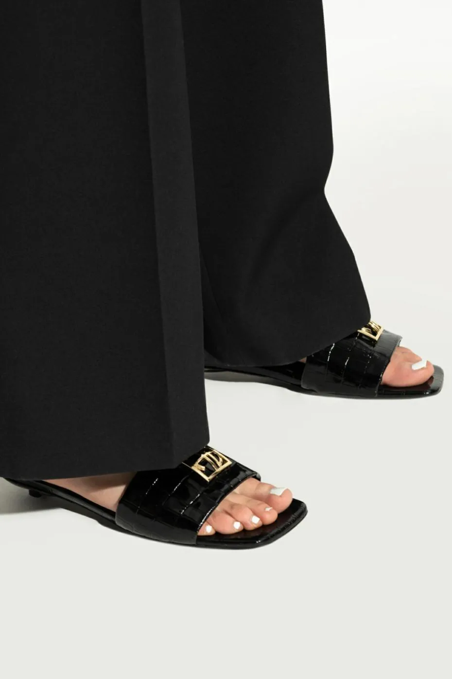 Anine Bing BLACK Leather slides with logo-shaped applique