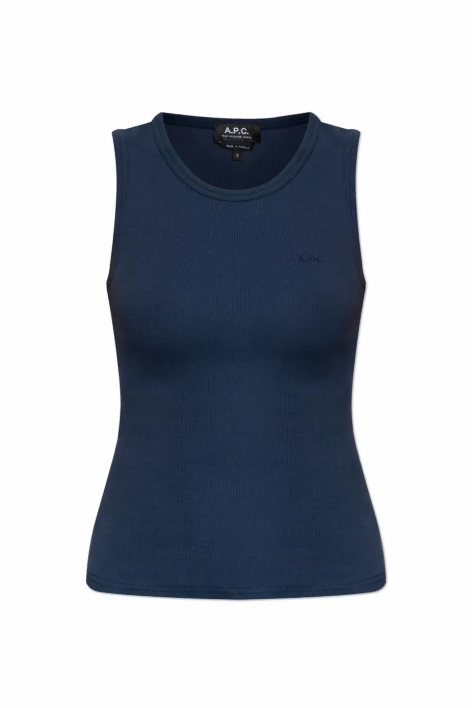 A.P.C. NAVY BLUE Ribbed top with embroidered logo
