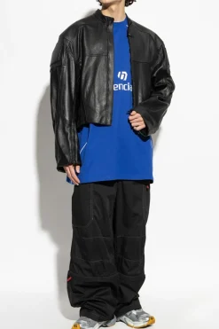 Balenciaga BLACK Leather jacket with stand-up collar