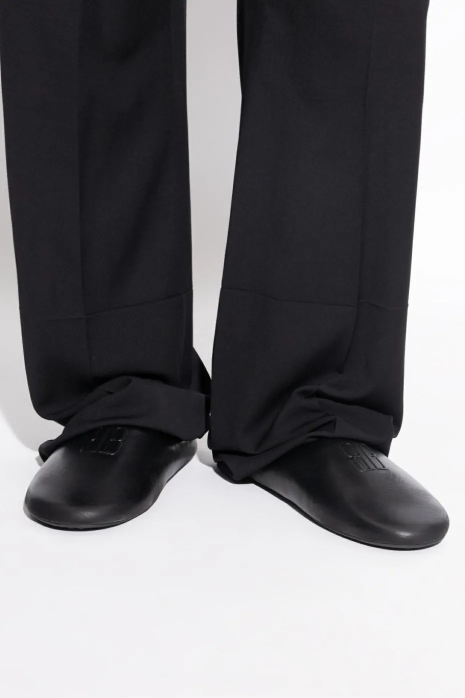 Balenciaga BLACK Leather slides with 'vintage' effect